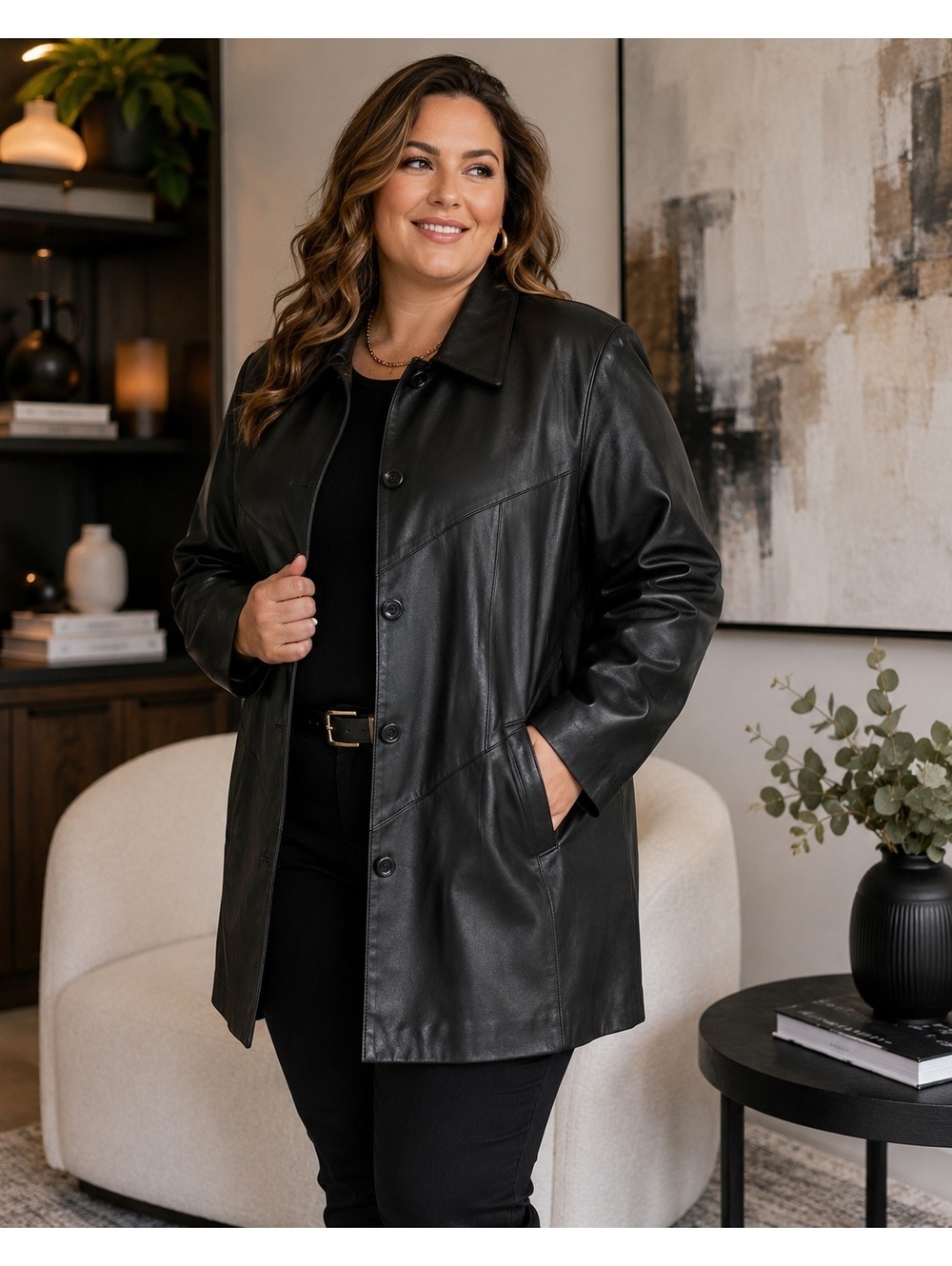 Charles Klein Genuine Leather Black Car Coat Jacket 3X Plus Size Classic